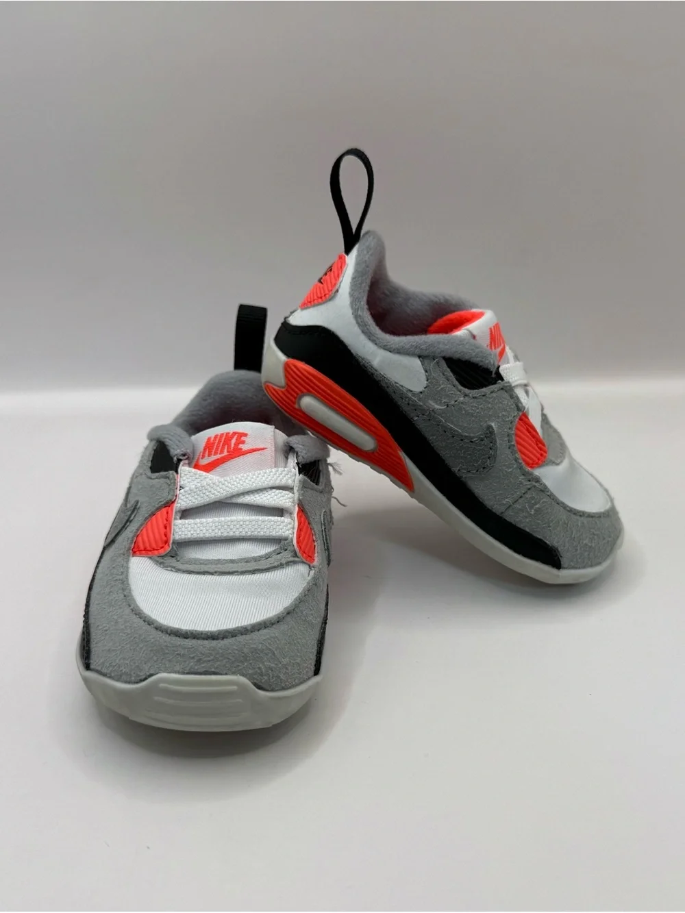 Nike Air Max 90 Infrared OG Crib Shoes DC8323-100 White/Black-Cool Grey, 3C